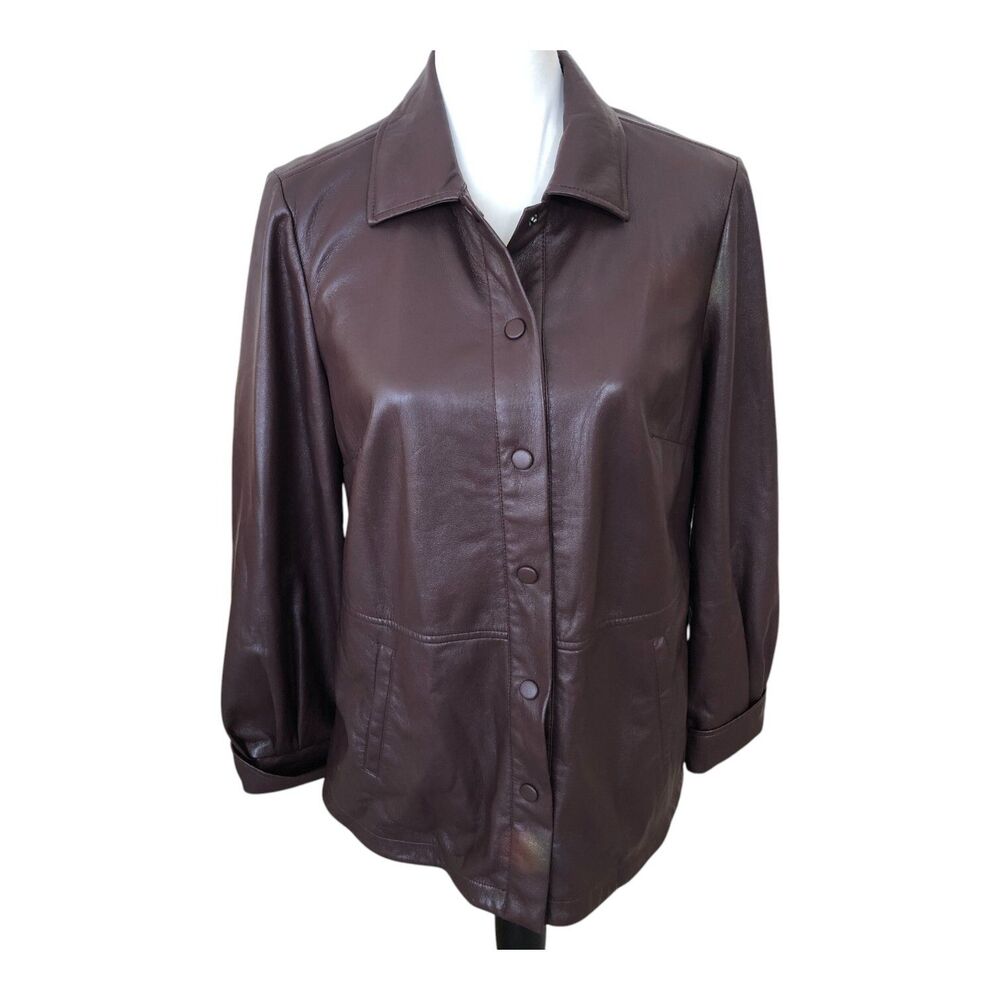 Chico's Chocolate Brown Corpcore Country Western Faux Leather‎ Snap Jacket  S